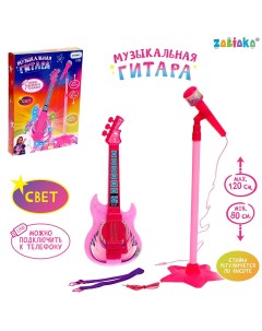 Музыкальная гитара звук свет цвет розовый Zabiaka