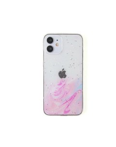 Силиконовый чехол Акварель для iPhone 12 Mini розовый Opti wave