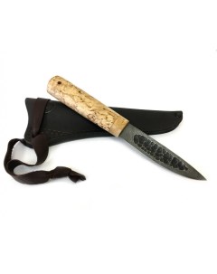 Якутский нож малый дамасская сталь кованый дол рукоять карельская береза Semin