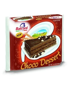Торт бисквитный Шоко Десерт с какао начинкой и в какао глазури 400г Balconi