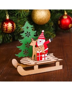 Новогодняя фигурка Дед Мороз с оленем на санях 4345429 11 5x7 5x5 7 см Лесная мастерская