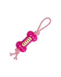 Игрушка для собак Косточка с веревкой Durable Rope Silent розовая из TPR 35 см Грызлик ам