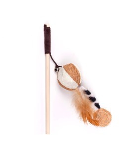 Игрушка для кошек Дразнилка Шарик ECO с перьями с колокольчиком палочка 40 см Грызлик ам
