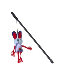 Игрушка для кошек Дразнилка Заяц с веревками с пищалкой палочка 30 см Грызлик ам