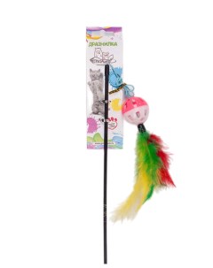 Игрушка для кошек Дразнилка Погремушка с перьями 2 палочка пластик 50 см Грызлик ам