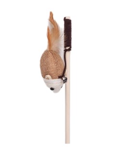 Игрушка для кошек Дразнилка Мышка ECO с перьями палочка 40 см Грызлик ам