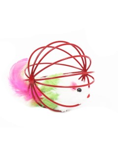 Игрушка для кошек Мышь в шаре с перьями 6 см красный шар Пижон