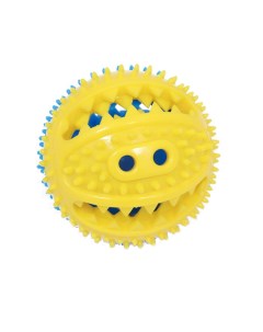 Игрушка для собак Шар под лакомства рельефный TPR 7 см жёлто голубой Пижон