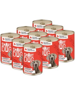 Консервы для собак с кусочками говядины и морковью в соусе 9шт по 400г Smart dog