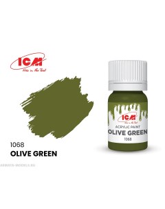 C1068 Краска для творчества 12 мл цвет ОливковыйOlive Green Icm-color