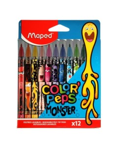 Фломастеры 12 цветов COLOR PEPS MONSTER смываемые с заблокированным пишущим узлом Maped