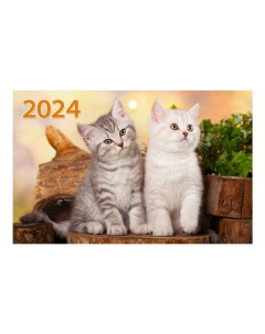 Календарь настенный квартальный Два котенка на 2024 год на трех гребнях 195 х 465 мм Nobrand