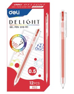 Ручка гелевая ght EG118 RD красная 0 5 мм 12 шт Deli