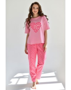 Жен пижама с брюками Сердцебиение Розовый р 52 Оптима трикотаж