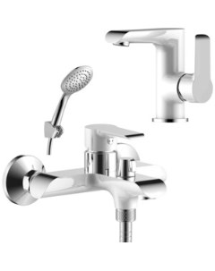 Комплект смесителей Silvermix для раковины и ванны с душем белый хром W35 31 W35 11 Rossinka