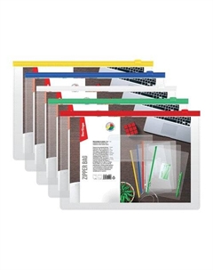 Папка-конверт на молнии, с карманом для визиток, прозрачная, А4, ассорти Berlingo