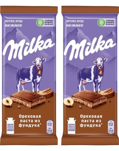 Шоколад Milka Молочный с начинкой ореховой пасты из фундука и с дробленым фундуком 85г упаковка 2 шт Mondelez