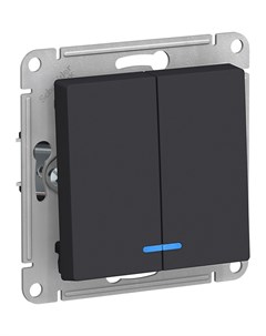 Выключатель AtlasDesign 2кл индикатор подсветка скрытый монтаж механизм с накладкой без рамки карбон Schneider electric