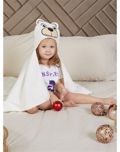 Полотенце пончо для новорожденного детское с капюшоном 100х100 см цвет кремовый Atlasplus