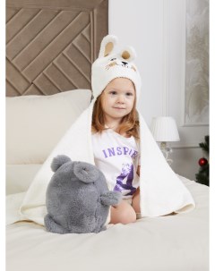 Полотенце пончо для новорожденного детское с капюшоном 100х100 см кремовый Atlasplus