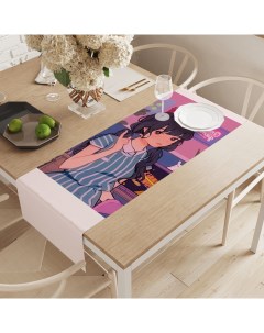 Дорожка водоотталкивающая на стол Аниме девушка с рисунком 145x40 см Joyarty