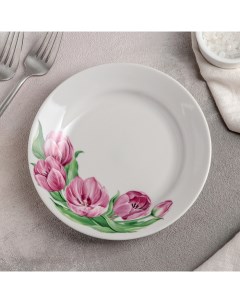 Тарелка мелкая Розовые тюльпаны d 17 5 см Дулевский фарфор