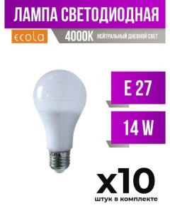 Лампа светодиодная E27 14W A65 4000K арт 497206 10 шт Ecola
