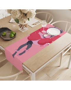 Дорожка водоотталкивающая на стол Девушка в сердцах с рисунком 145x40 см Joyarty