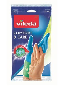 Перчатки для уборки Comfort Care с кремом для чувствительной кожи рук р L Vileda