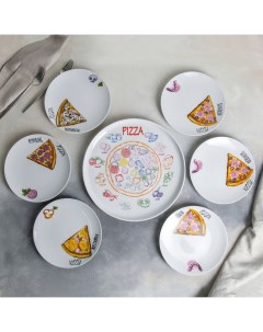 Набор блюд Пицца 7 предметов 1 шт d 30 см 6 шт d 20 см рисунок МИКС Добрушский фарфоровый завод