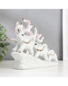 Сувенир керамика Три слона под деревом белые 15 5х20х7 5 см Sima-land