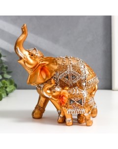 Сувенир полистоун Золотой слон со слонёнком в зеркальной попоне 17 5х15х9 5 см Sima-land