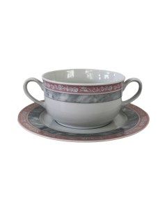Набор чашек с блюдцами для супа Яна 170 мм декор Серый мрамор с розовым кантом Thun