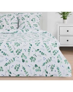 Комплект постельного белья Eucalyptus двуспальный поплин 70x70 см бело зеленый Этель
