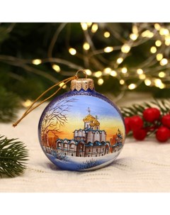 Ёлочный шар d 8 см Покровский монастырь г Суздаль ручная роспись синий Evis