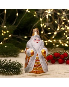 Ёлочная игрушка Дед Мороз снежинки ручная роспись золото Evis