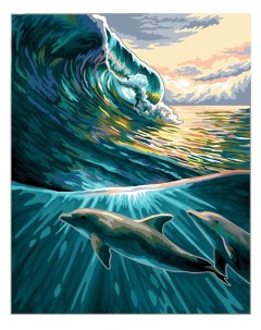 Картина по номерам на холсте 40х50 Дельфины c эпоксидной смолой Delart