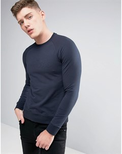 Темно синий легкий свитшот с круглым вырезом и тисненым логотипом Armani jeans