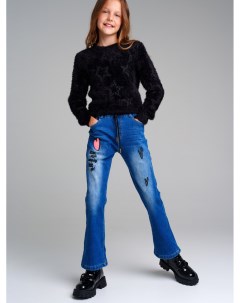 Брюки текстильные джинсовые утепленные флисом для девочек Playtoday tween