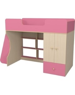Кровать чердак со шкафом 10 Р446 розовый Капризун