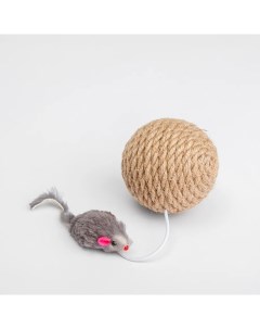 Игрушка когтеточка для кошек Шар с мышкой джут 8 см Pet hobby