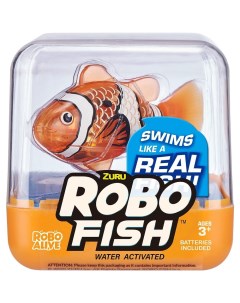 Интерактивная игрушка RoboAlive Robo Fish плавающая рыбка оранжевая в белую полосочку Zuru