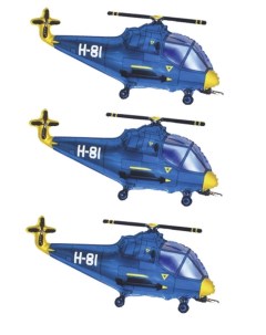 Набор 3 шт Воздушный шар FLEX METAL Вертолет 25х43 см синий Flexmetal
