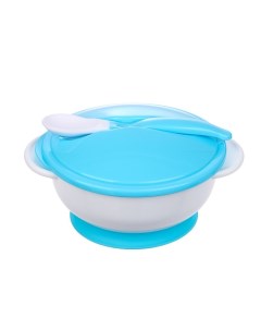 Набор детской посуды 3 предмета тарелка на присоске крышка ложка цвет голубой Крошка я