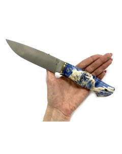 Нож Ладья Bohler N690 карельская берёза цвет голубой Русский молот
