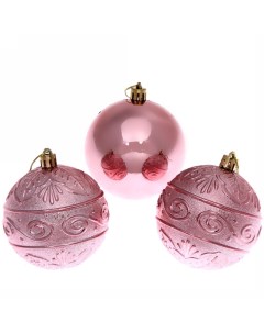 Новогодние шары 8 см набор 3 шт Микс фактур розовое золото Серпантин