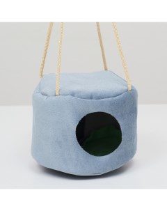 Домик для грызуна подвесной круглый мебельная ткань флис голубой 15х10 см Пижон