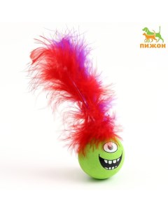 Игрушка для кошек Эмоции шарик с перьями зелёный 5 см Пижон