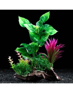 Искусственное растение для аквариума и террариума на зелёно розовое 18 см 2 шт Пижон аква