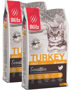 Сухой корм для кошек Sensitive Adult Cat Turkey с индейкой 2 шт по 0 4 кг Blitz